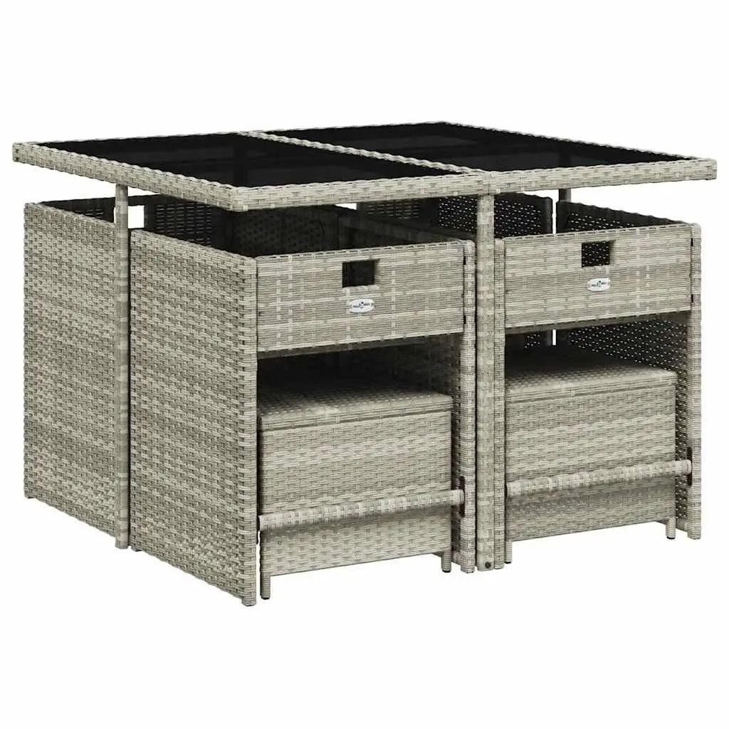 Garden Dining Set 9 Piece PE Rattan Grey Outdoor Furniture Table Chairs Stools