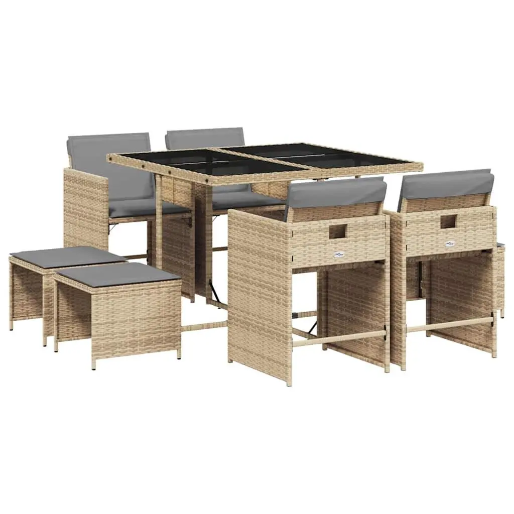 Garden Dining Set 9 Piece Outdoor Furniture Patio Table Chairs Cushions Beige