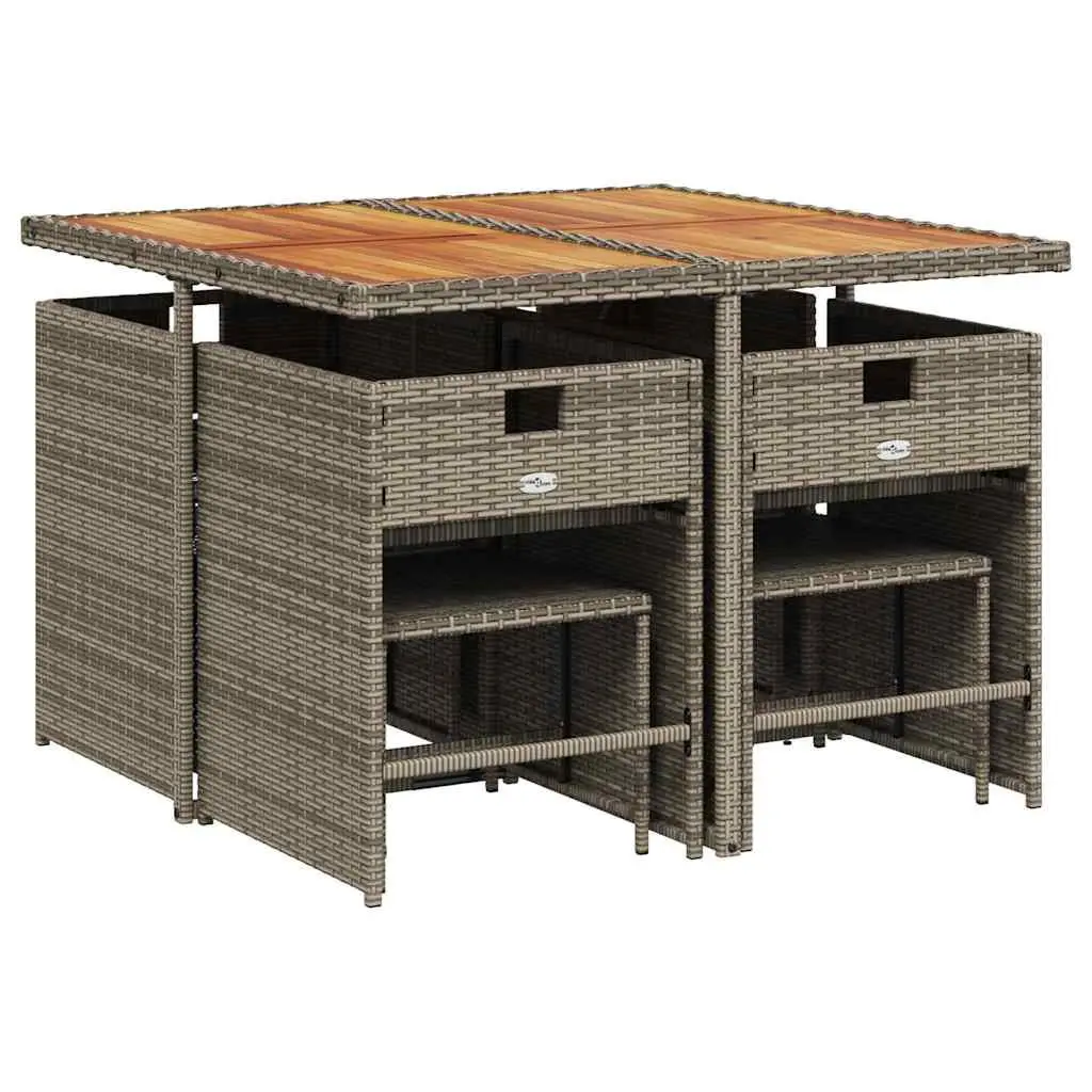 Garden Dining Set 9 Piece Grey Poly Rattan Outdoor Furniture with Cushions
