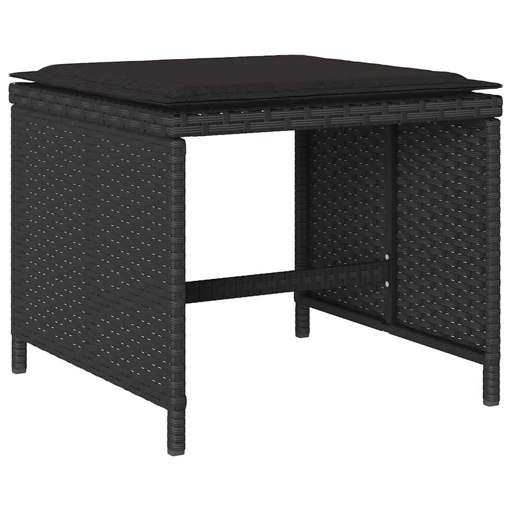 Outdoor Furniture Dining Set 11 Piece Black Poly Rattan Table with Tempered Glass Top Chairs and Cushions