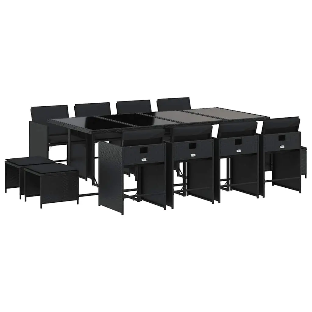 13 Piece Outdoor Garden Dining Set with Cushions Poly Rattan Black Patio