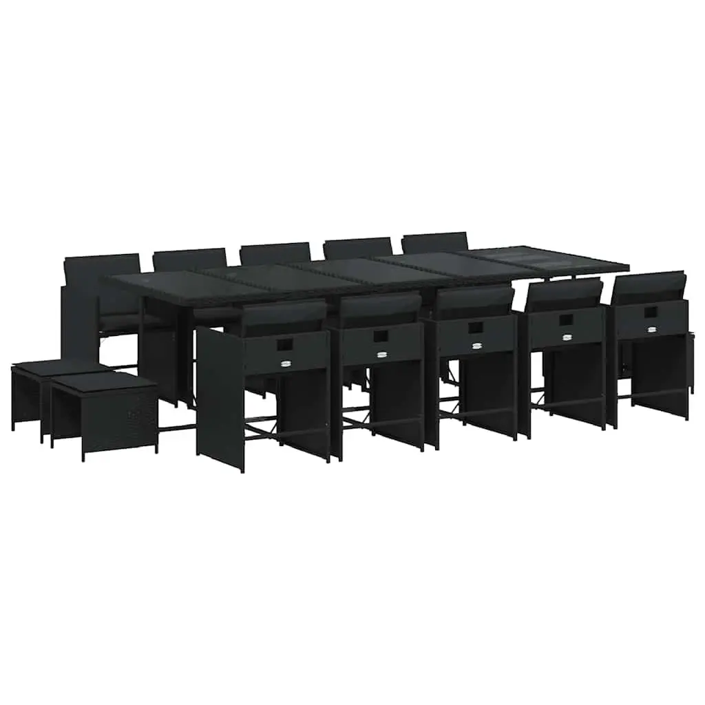 Outdoor Dining Set 15 Piece Black PE Rattan Garden Furniture with Cushions