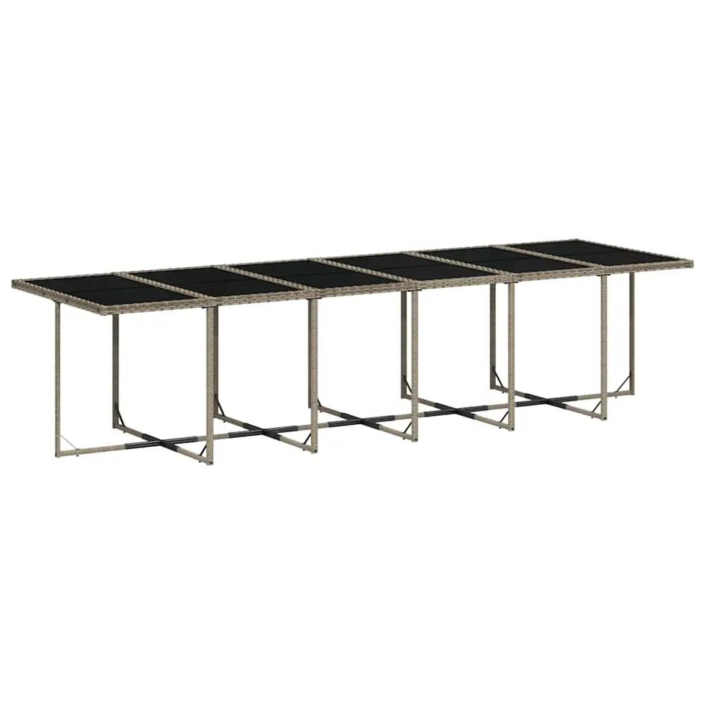 17 Piece Outdoor Dining Set Grey PE Rattan Furniture with Cushions and Glass Top for Patio Garden