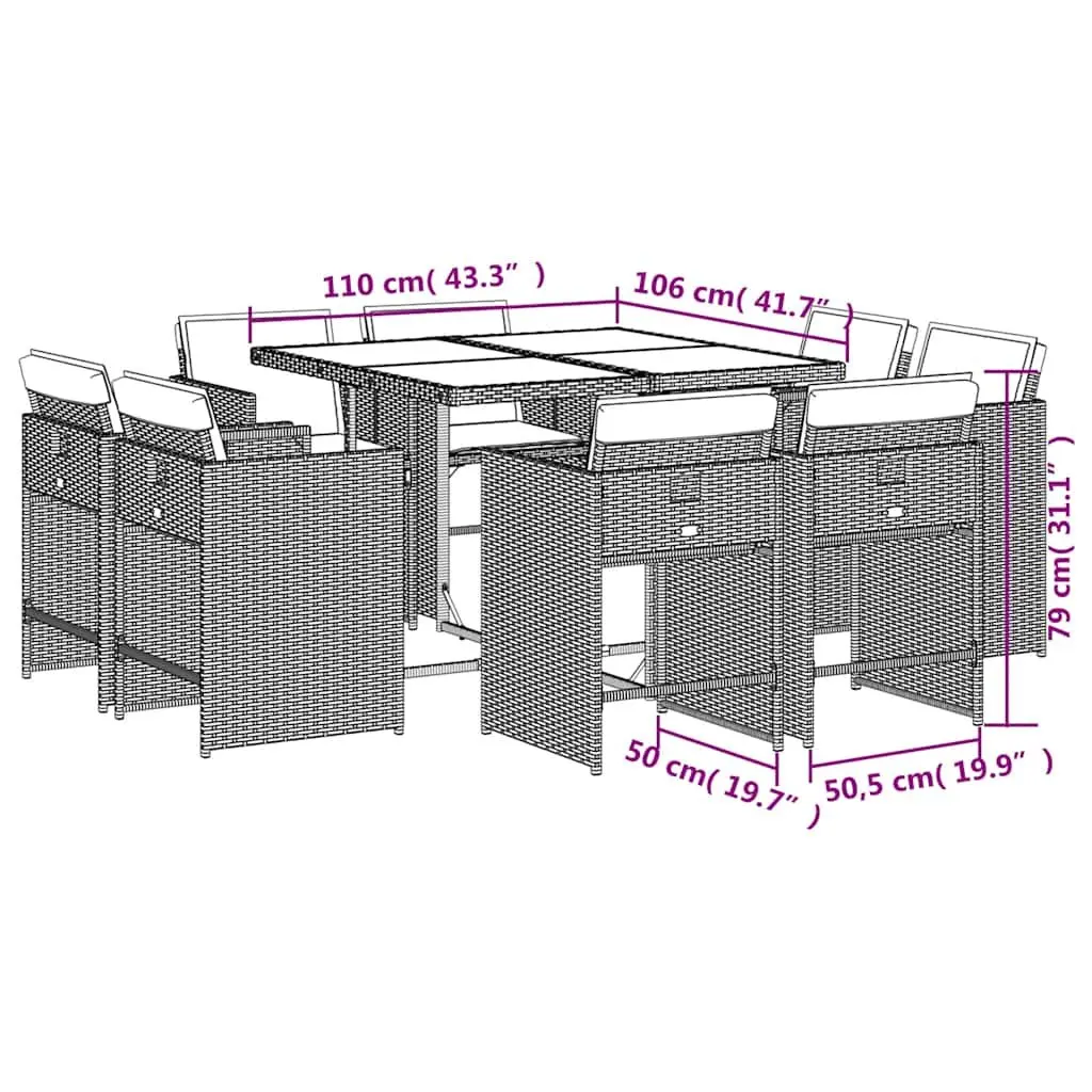 9 Piece Garden Dining Set for Outdoor Use