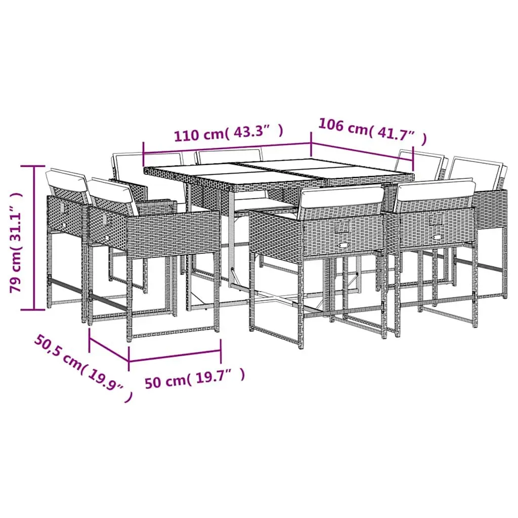 Garden Dining Set 9 Piece Outdoor Furniture Grey Poly Rattan Chairs Table