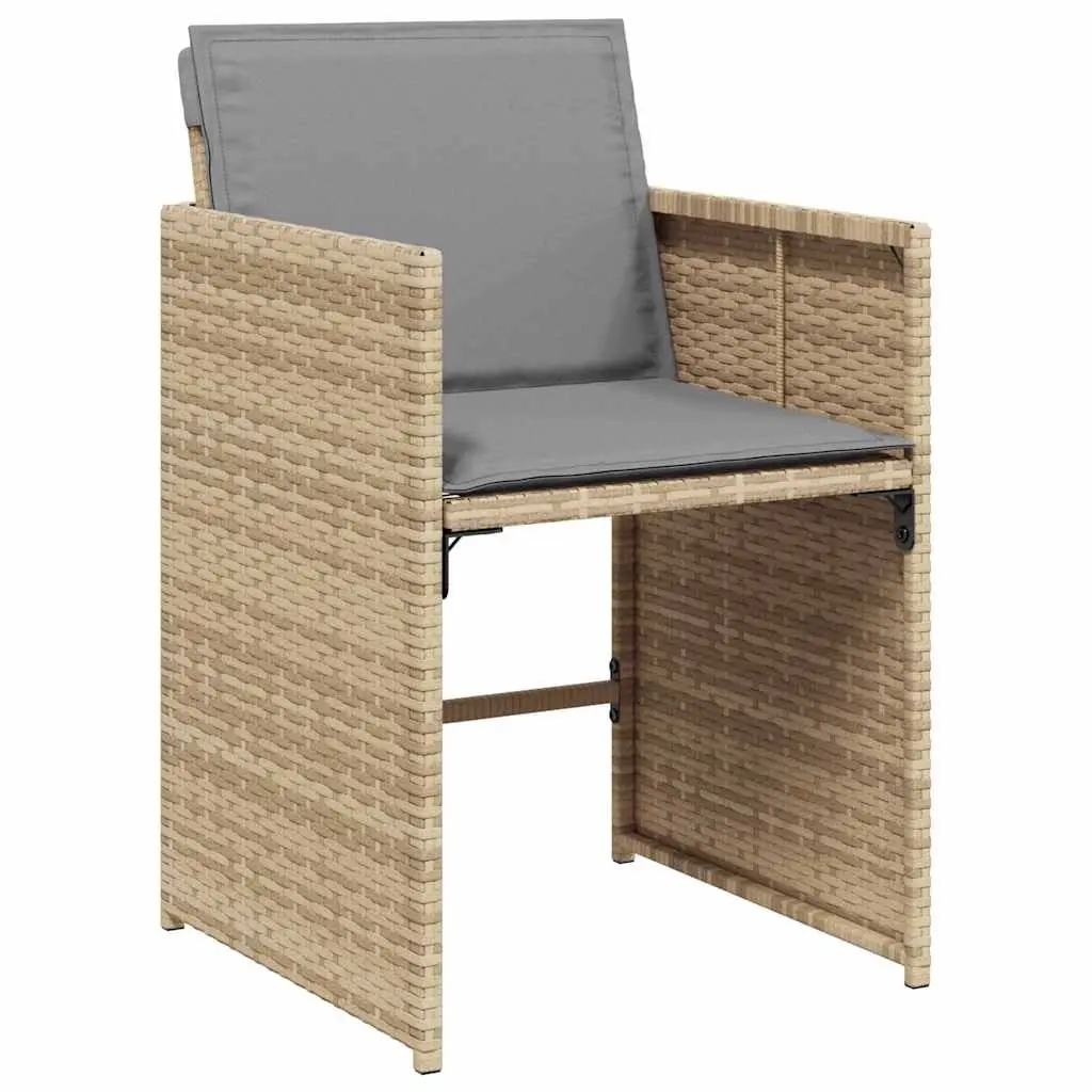 9 Piece Outdoor Dining Set Poly Rattan Beige Cushions Tempered Glass Table