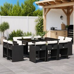 11-Piece Black Poly Rattan Dining Set