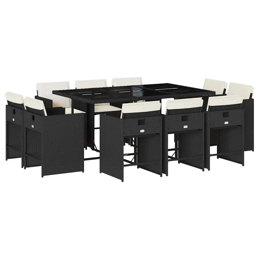 Outdoor Garden Dining Set Poly Rattan 11 Piece Black Table Chairs with Cushions