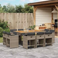 Garden Dining Set 11 Piece Grey Poly Rattan Outdoor Furniture with Cushions