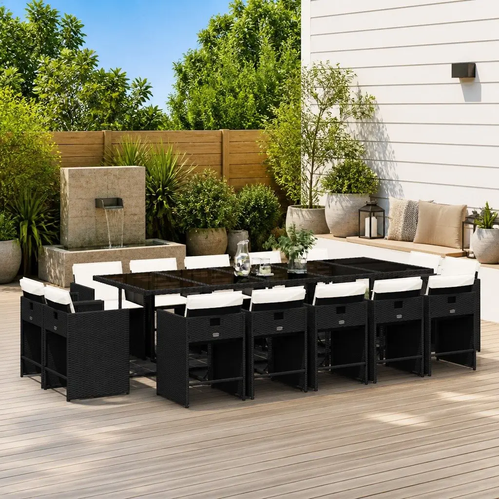 Garden Dining Set 15 Piece Poly Rattan Outdoor Furniture Black Chairs Table