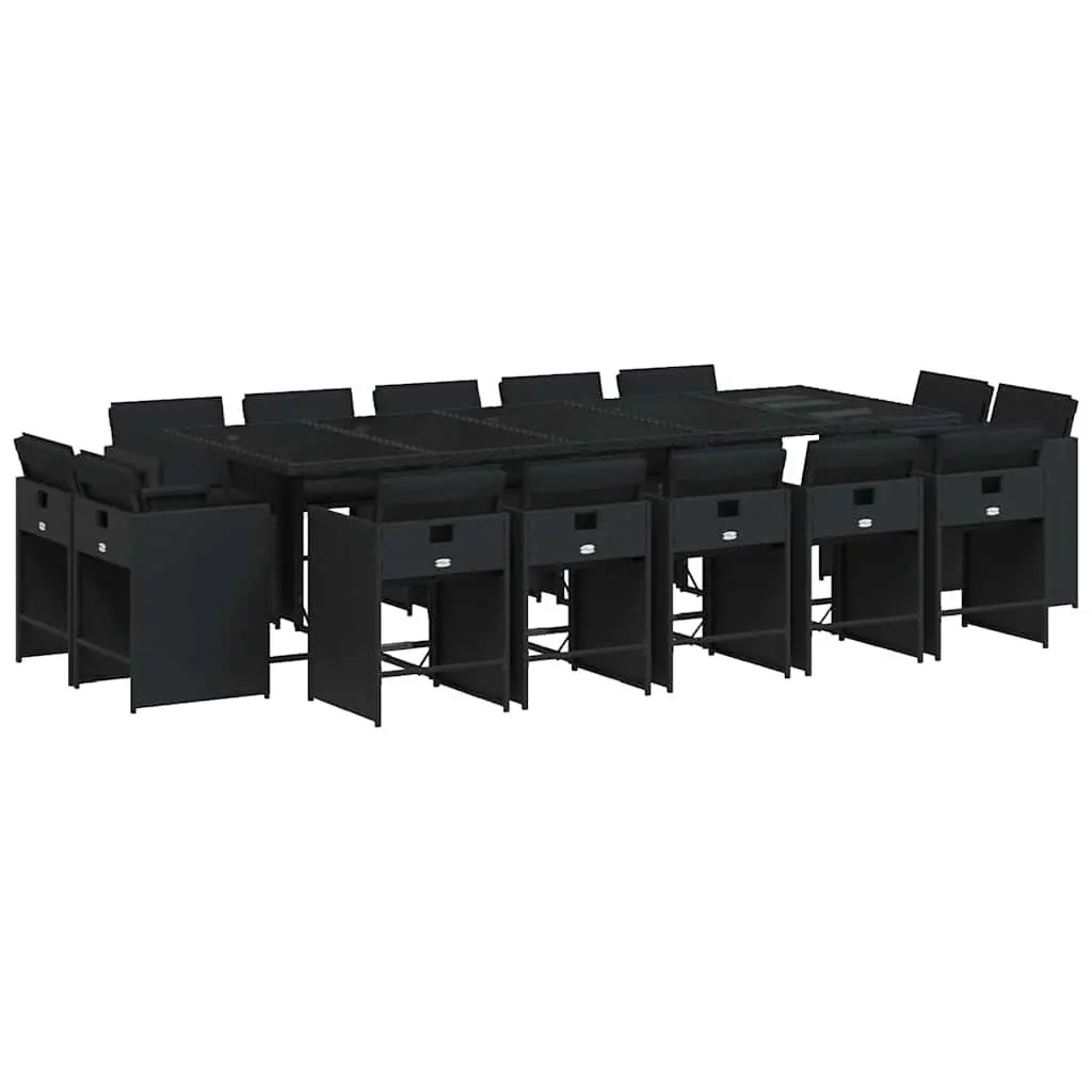 Garden Dining Set 15 Piece PE Rattan Outdoor Furniture Black with Cushions