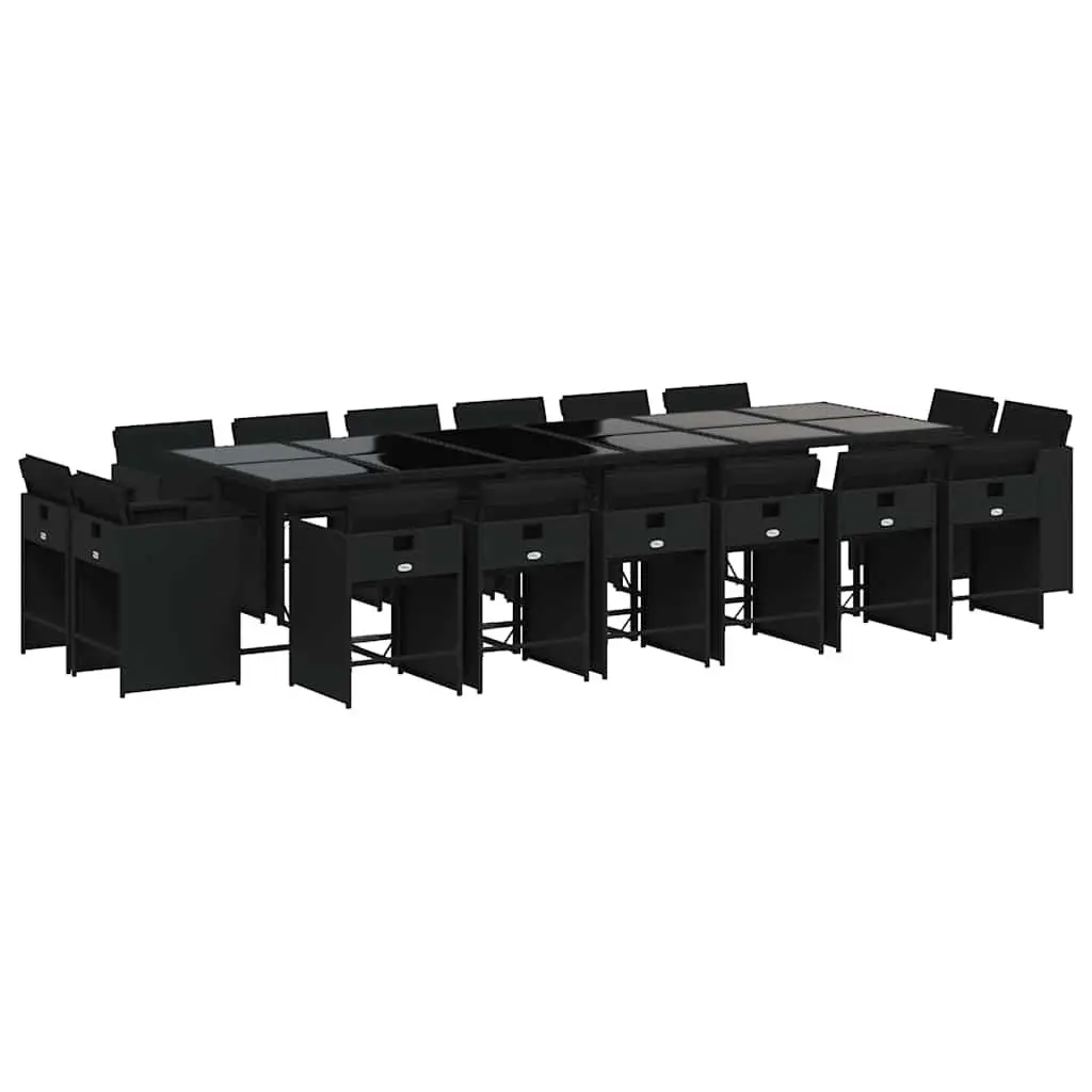 Outdoor Dining Set Poly Rattan 17 Piece Garden Furniture Black with Cushions