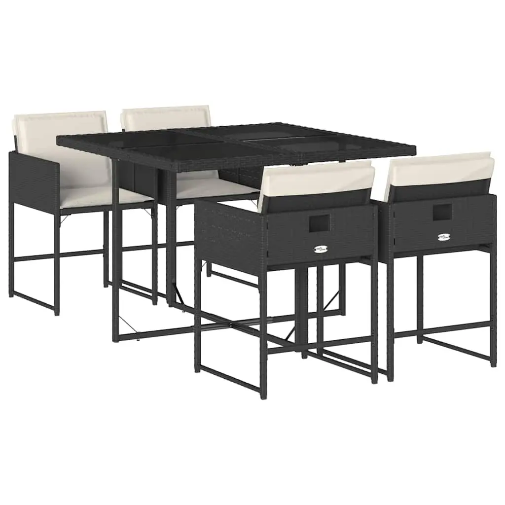 5 Piece Outdoor Dining Set Poly Rattan Black Glass Table Chairs