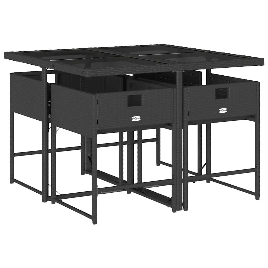 5 Piece Outdoor Dining Set Poly Rattan Black Glass Table Chairs