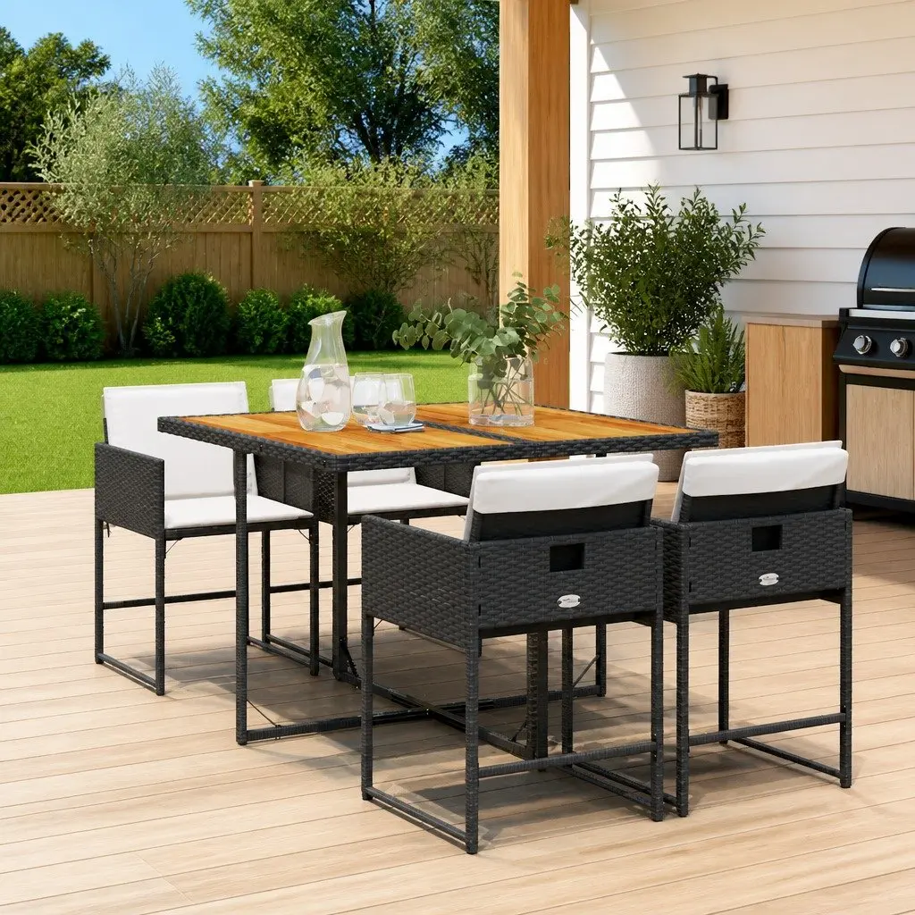 Garden Dining Set PE Rattan Acacia Wood 5 Piece Outdoor Furniture Black