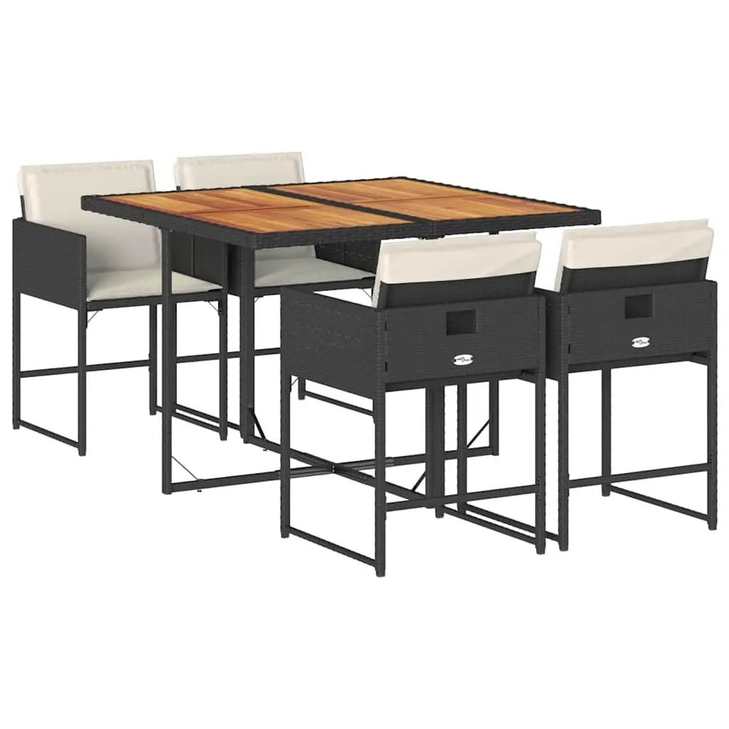 Garden Dining Set PE Rattan Acacia Wood 5 Piece Outdoor Furniture Black