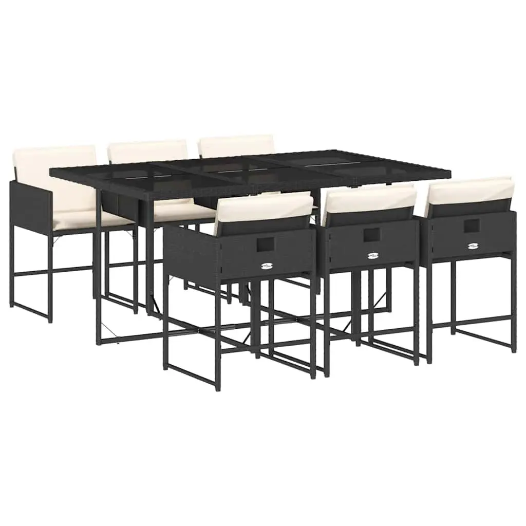 7 Piece Outdoor Garden Dining Set PE Rattan Black Cushioned Chairs Table