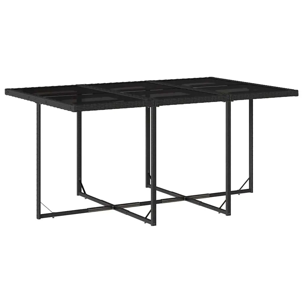 7 Piece Outdoor Garden Dining Set with Cushions Black Poly Rattan Patio