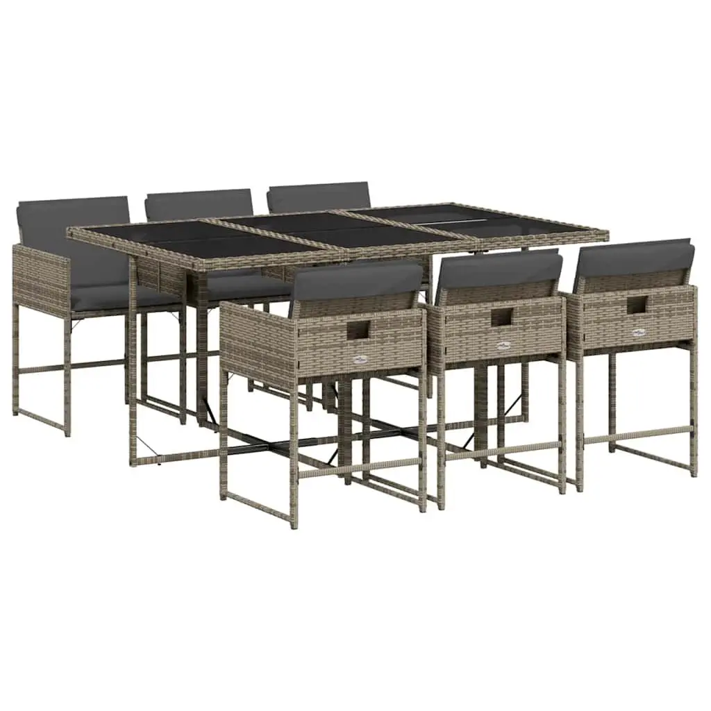7 Piece Garden Dining Set PE Rattan Chairs Table Tempered Glass Outdoor Patio Furniture Grey