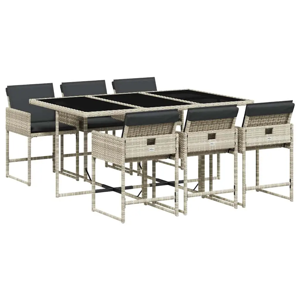 7 Piece Outdoor Garden Dining Set Grey PE Rattan Chairs Table Cushions Patio