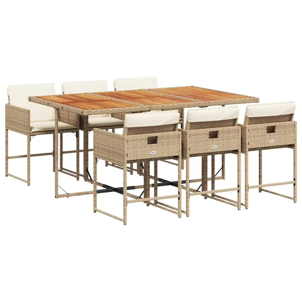 7 Piece Garden Dining Set Outdoor Furniture Beige Poly Rattan Chairs Table Patio