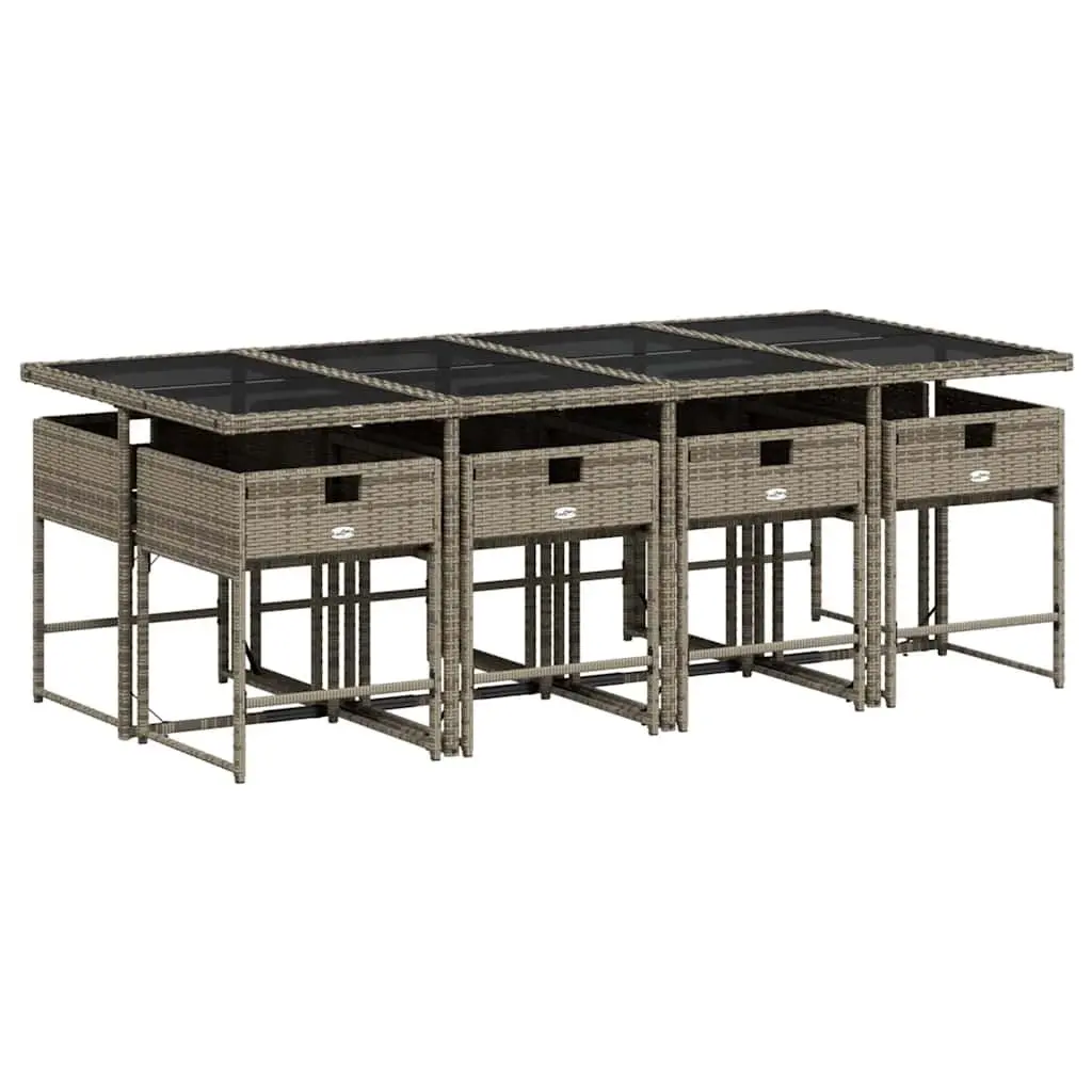 9 Piece Garden Dining Set Grey Poly Rattan Outdoor Furniture with Cushions