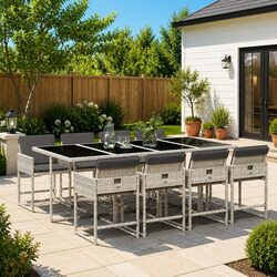 9 Piece Garden Dining Set Outdoor Poly Rattan Chairs Table with Cushions Grey