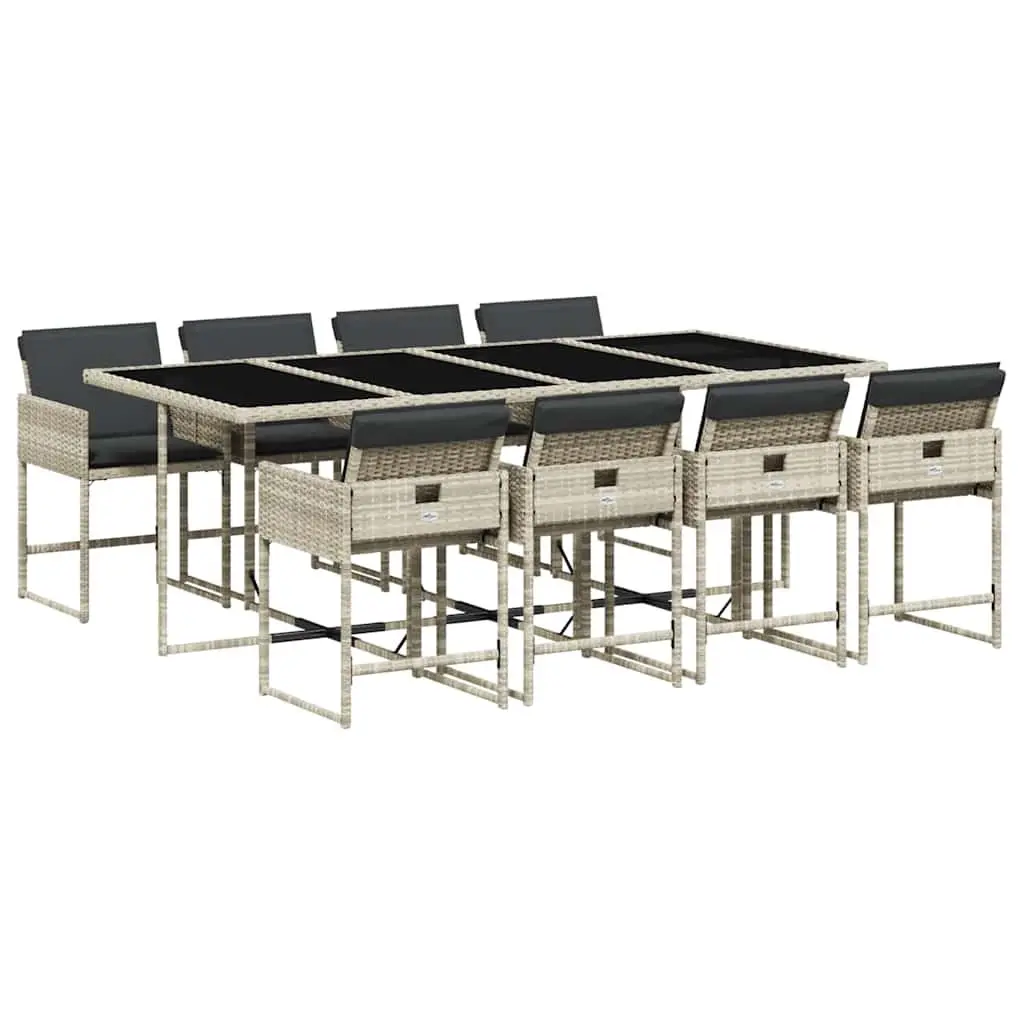 9 Piece Garden Dining Set Poly Rattan Chairs Table with Cushions Grey