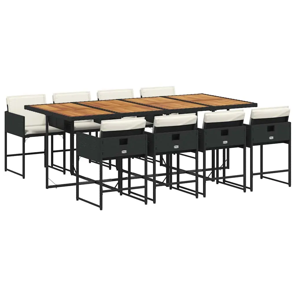 9 Piece Outdoor Dining Set PE Rattan Acacia Wood Table Black Garden Furniture