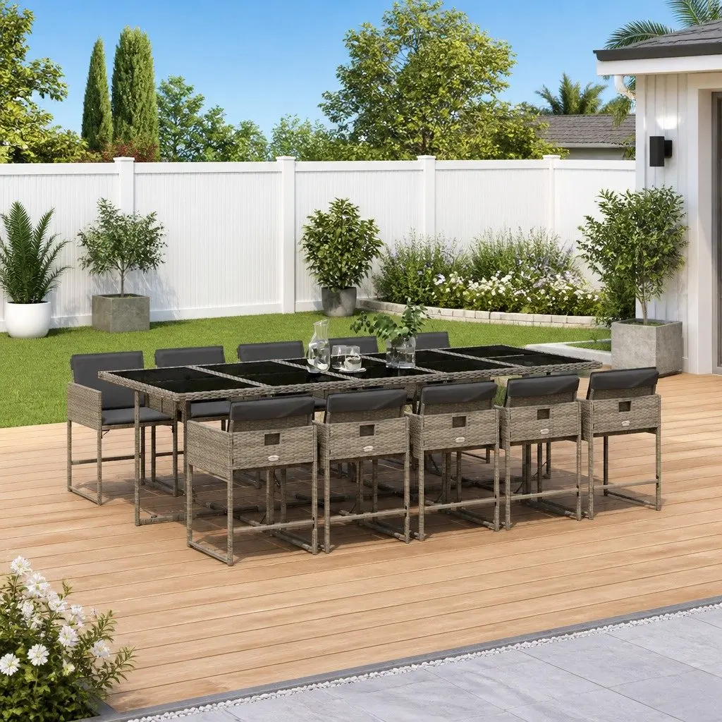 Garden Dining Set 11 Piece PE Poly Rattan Grey Outdoor Furniture with Cushions