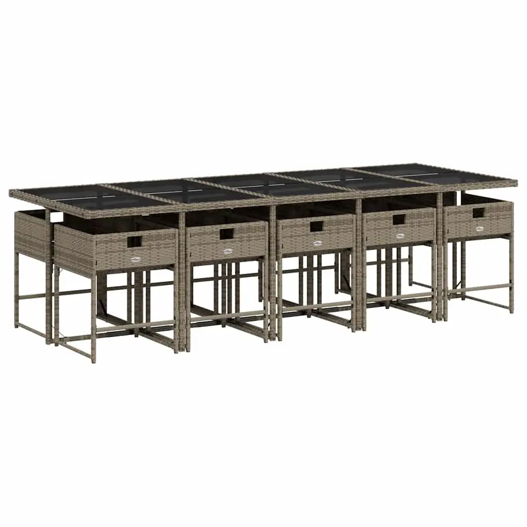 Garden Dining Set 11 Piece PE Poly Rattan Grey Outdoor Furniture with Cushions