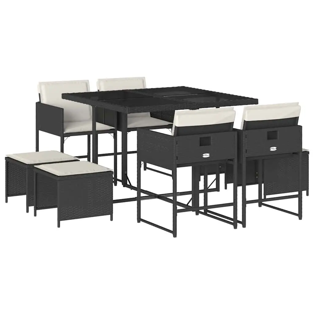 Outdoor Dining Set PE Rattan 9 Piece Garden Furniture Table Chairs Cushions Black