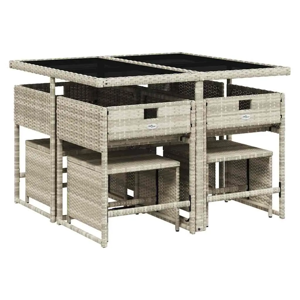 Garden Dining Set 9 Piece Outdoor Furniture Grey Poly Rattan Chairs Table Patio