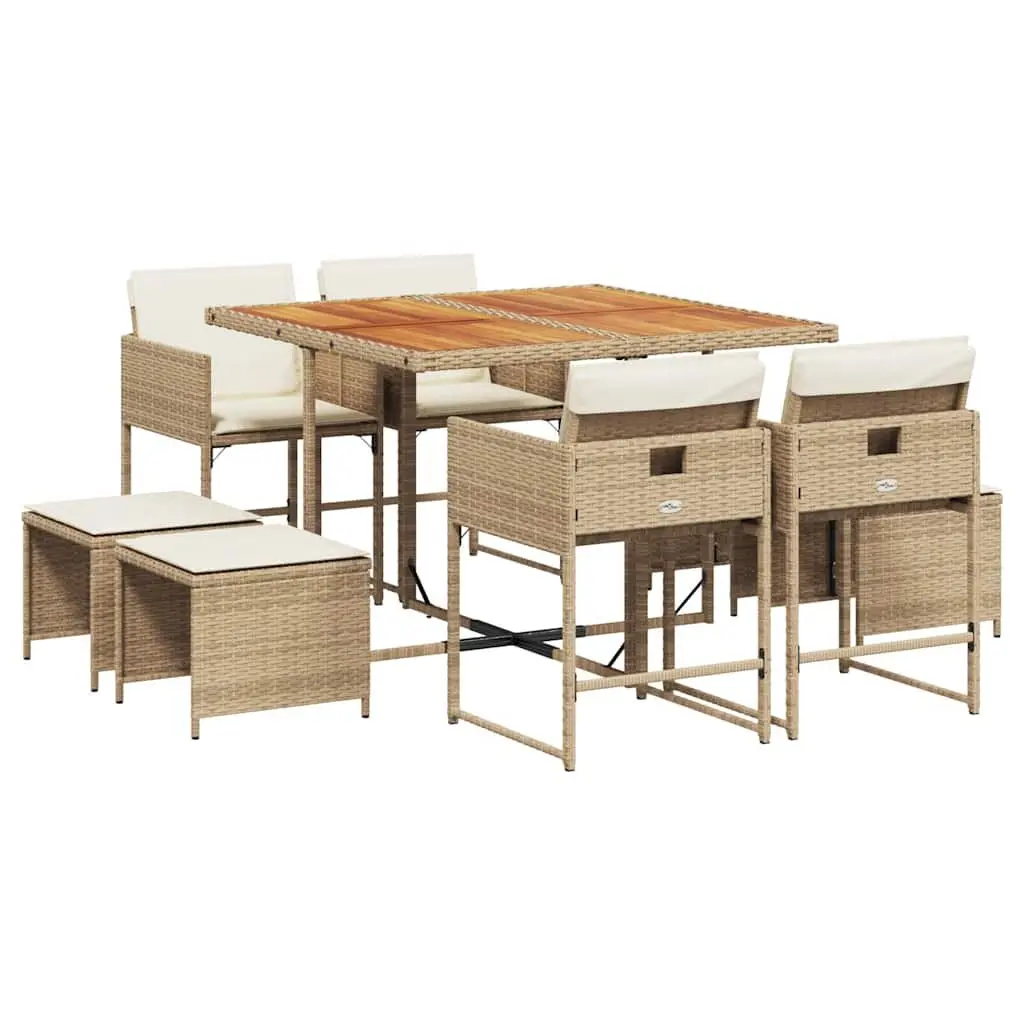 Garden Dining Set 9 Piece Outdoor Furniture with Cushions Beige Rattan Patio