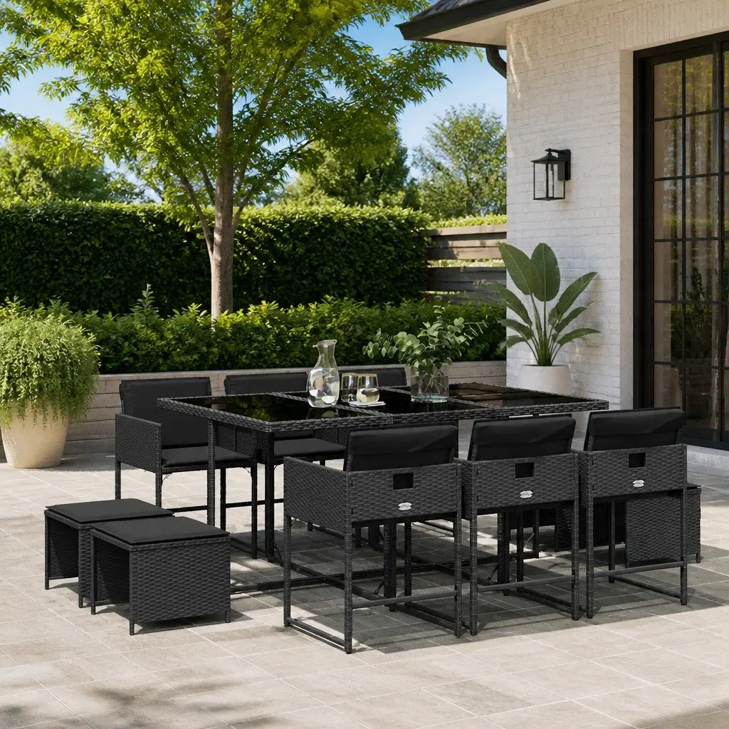 Garden Dining Set 11 Piece Outdoor Furniture Poly Rattan Chairs Table Cushions