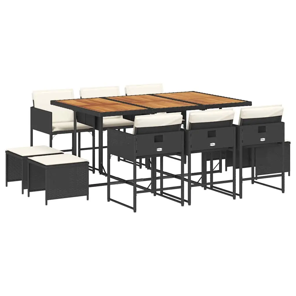 Garden Dining Set PE Rattan 11 Piece Black Outdoor Furniture