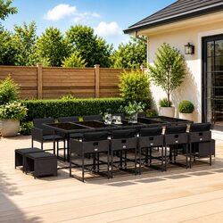Outdoor Garden Dining Set 15 Piece Black Poly Rattan Furniture Patio Chair Table