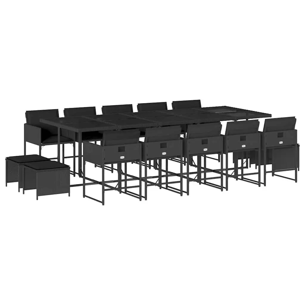 Outdoor Garden Dining Set 15 Piece Black Poly Rattan Furniture Patio Chair Table