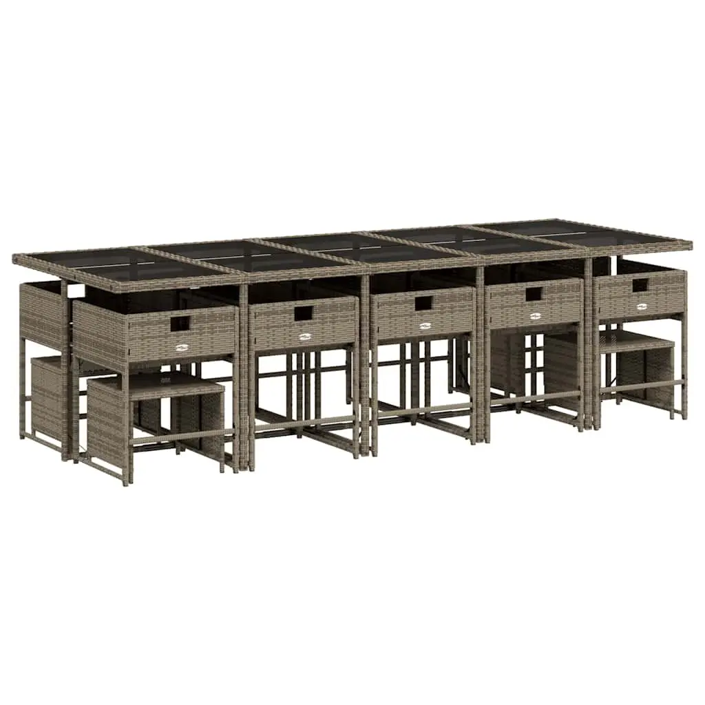 Grey Poly Rattan Garden Dining Set 15 Piece Outdoor Furniture Patio Table