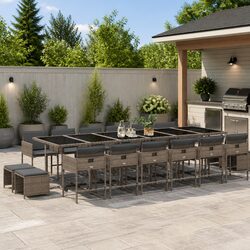 Garden Dining Set 17 Piece Outdoor Furniture Grey Poly Rattan Chairs Table
