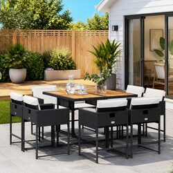 Garden Dining Set 9 Piece Outdoor Furniture Black Poly Rattan Chairs Table Patio