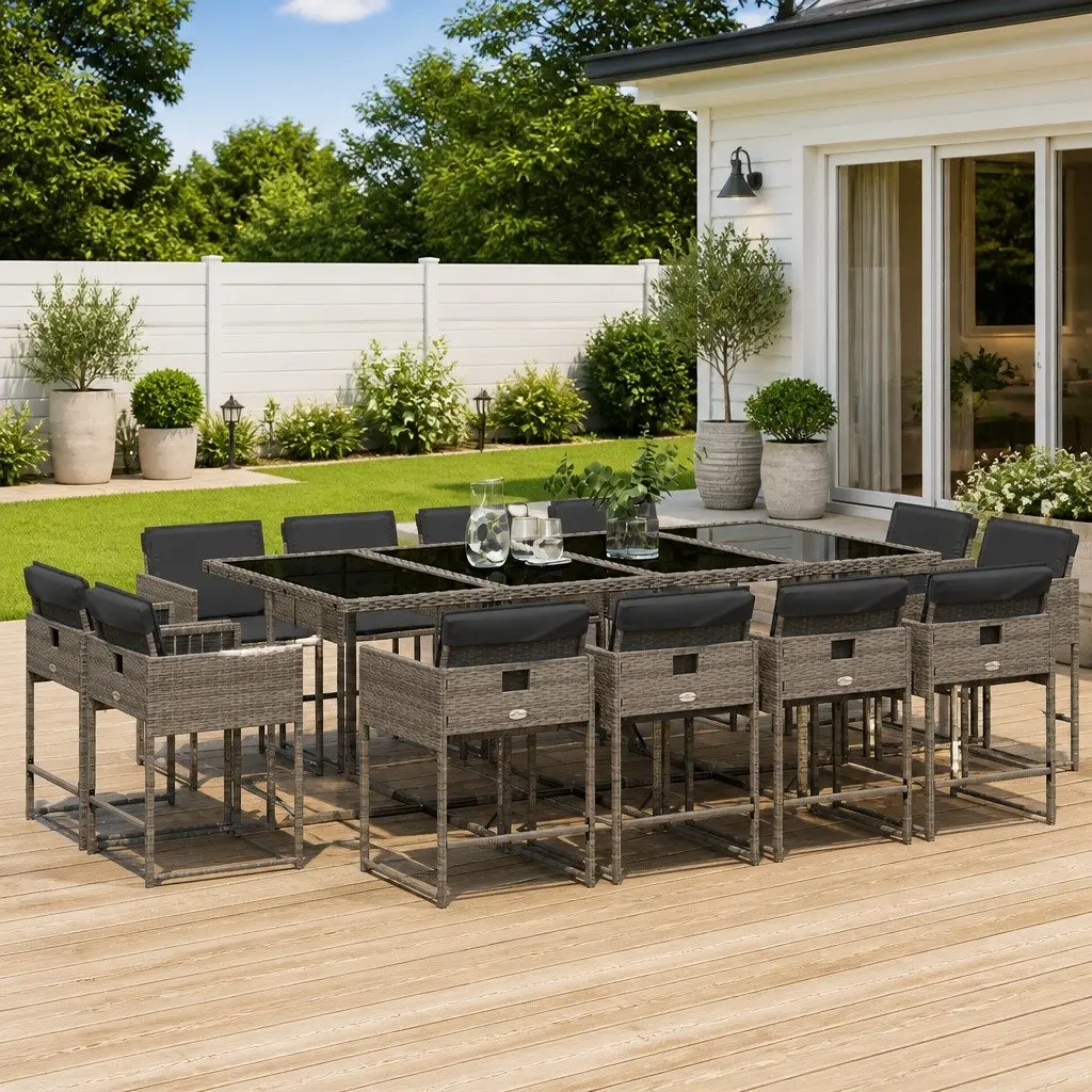 Outdoor Dining Set Poly Rattan 13 Piece Grey Garden Furniture with Cushions