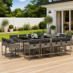 13 Piece Grey Garden Dining Set with Cushions