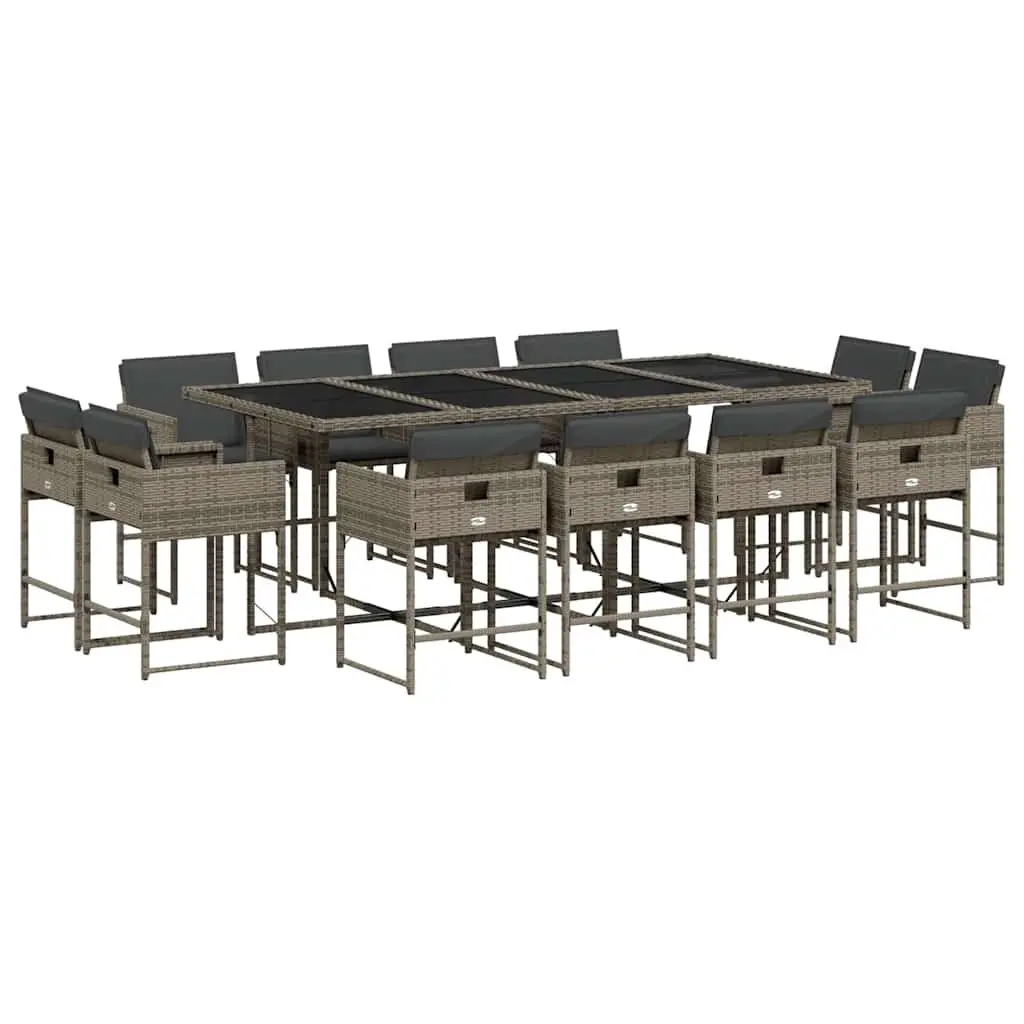 Outdoor Dining Set Poly Rattan 13 Piece Grey Garden Furniture with Cushions
