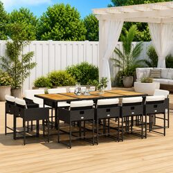 Garden Dining Set 13 Piece Outdoor Furniture Black Poly Rattan Chairs Table