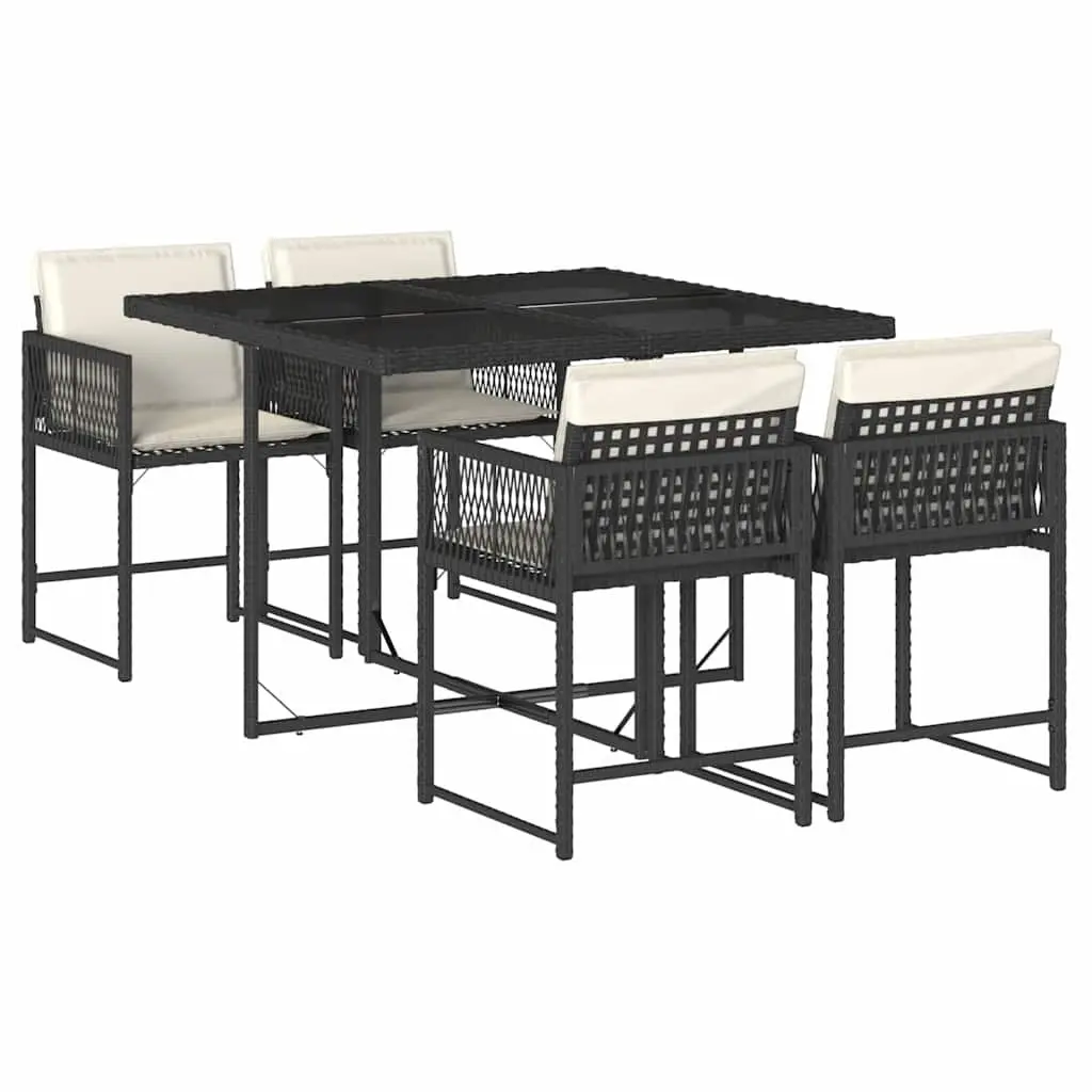 Outdoor Dining Set Black PE Rattan Furniture 5 Piece Chairs Table with Cushions
