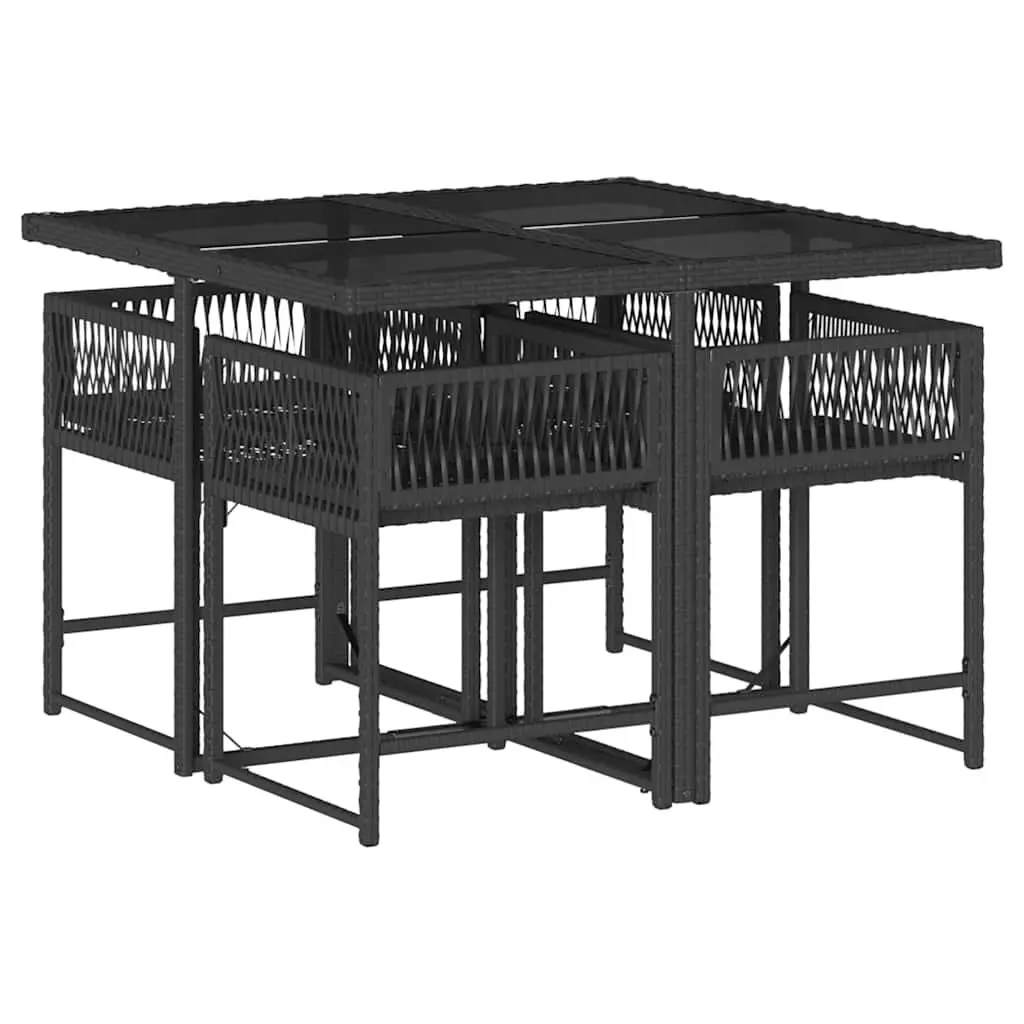 Outdoor Dining Set Black PE Rattan Furniture 5 Piece Chairs Table with Cushions