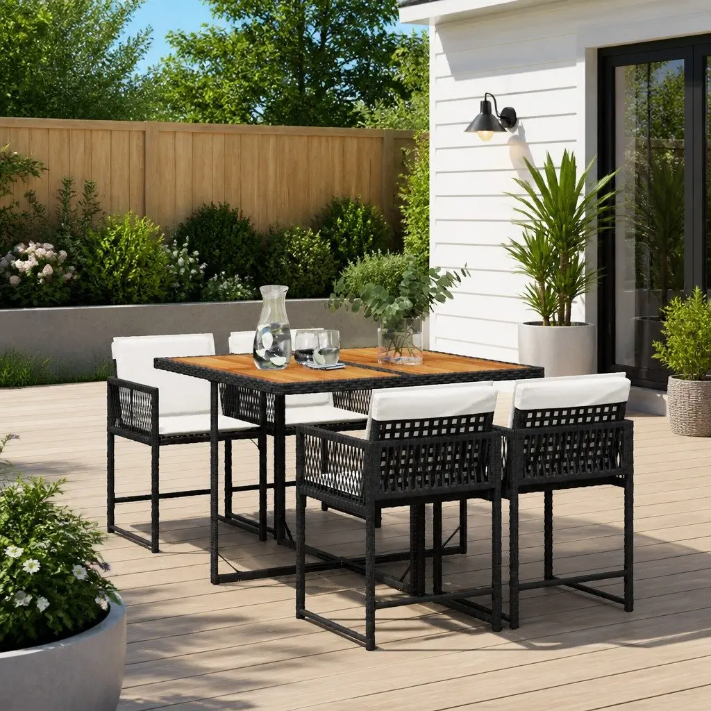 Garden Dining Set 5 Piece PE Rattan Outdoor Furniture Black with Cushions