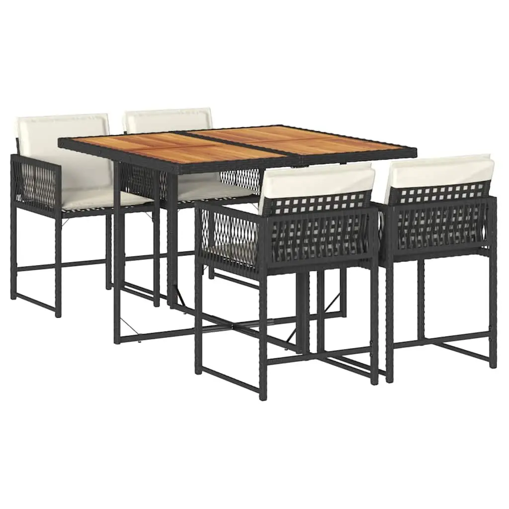 Garden Dining Set 5 Piece PE Rattan Outdoor Furniture Black with Cushions