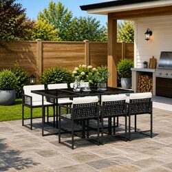 7 Piece Garden Dining Set Outdoor Patio Furniture with Cushions Black Poly